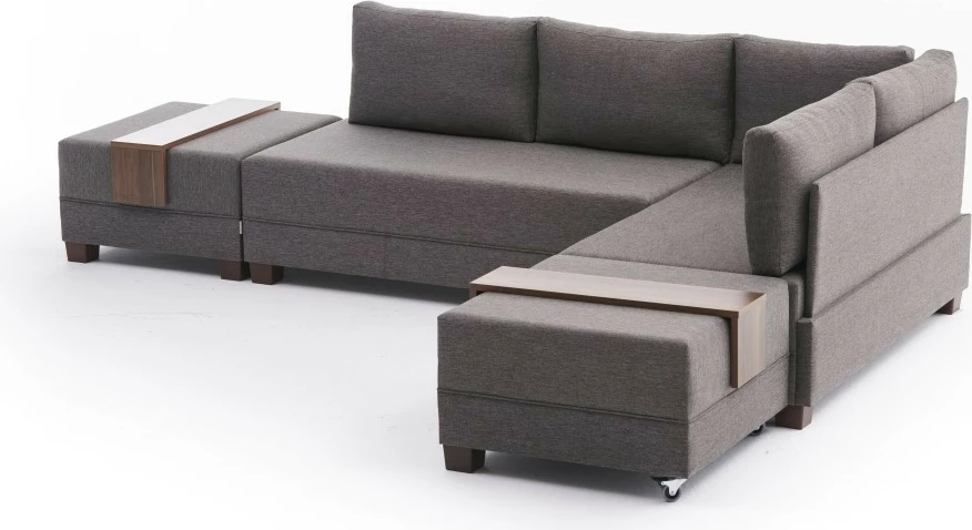 Kënd divan-krevat Fly, ngjyrë kafe, me tavolinë krahu, kënd i djathtë