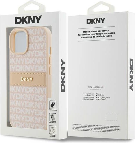 Mbështjellës DKNY Mono Stripe & Metal Logo për iPhone 15 Plus / 14 Plus, Rozë