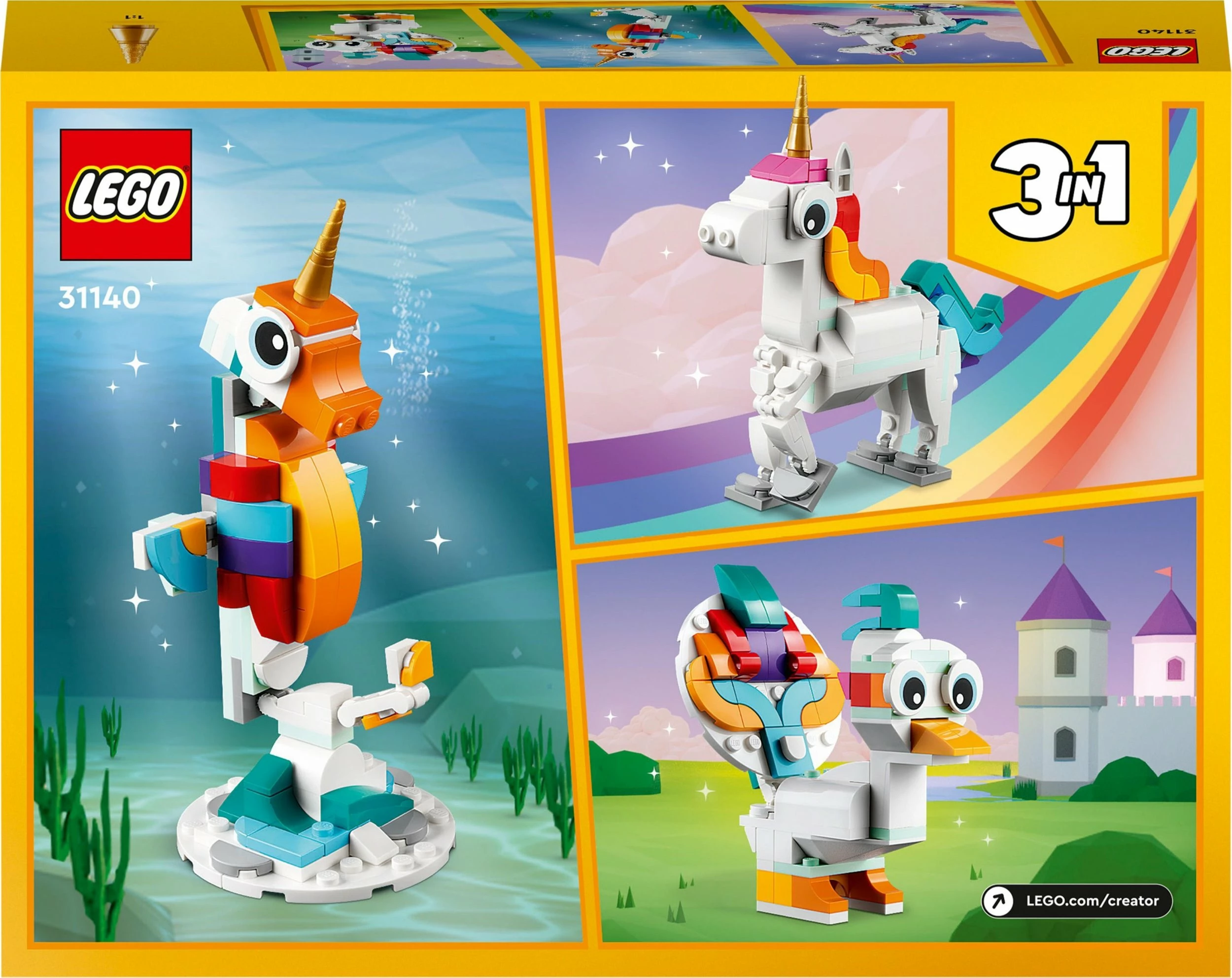 Set LEGO Creator 3-në-1 Magical Unicorn 31140, 145 pjesë, 7+