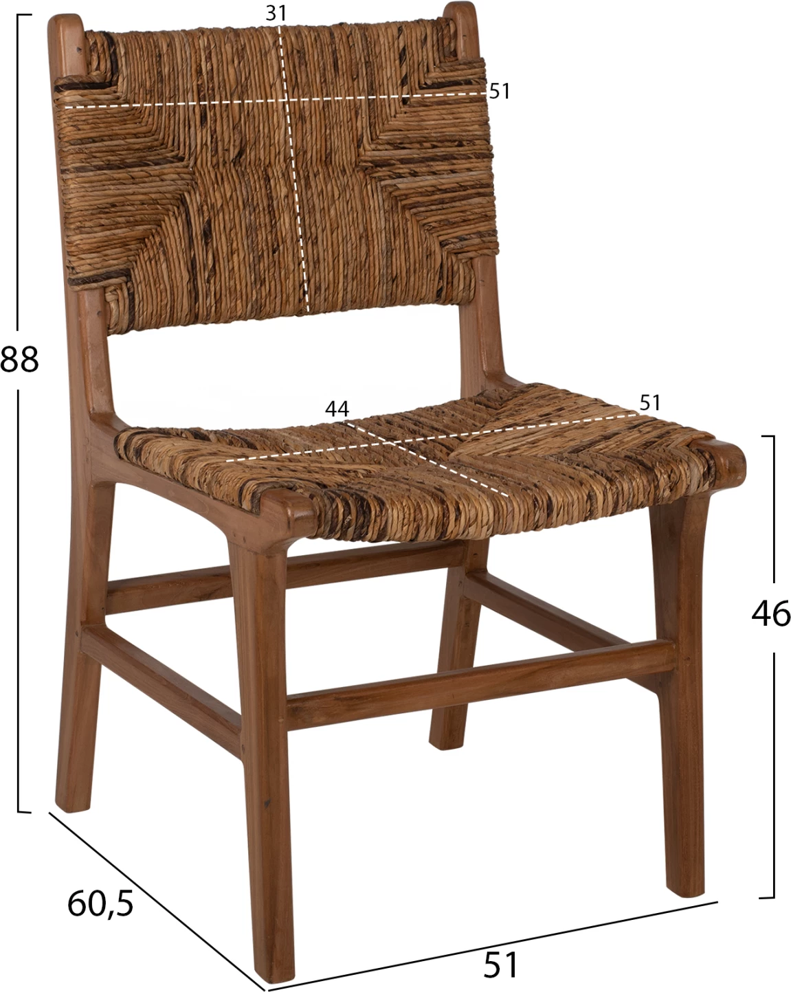 Karrige FH9399.11 dru teak me hasër në shpinë dhe ulëse, ngjyrë natyrale, 51x60,5x88Hcm