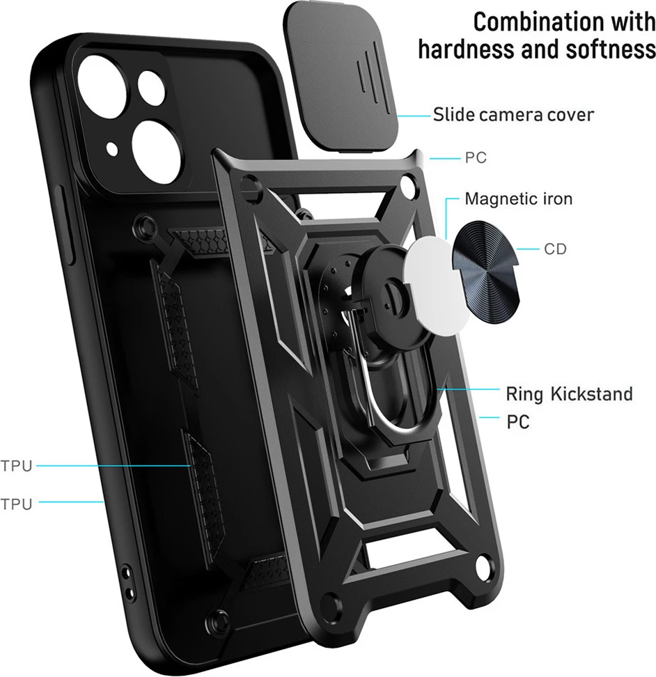 Mbështjellës ONASI 22755 Silicone Armor Ring për Samsung Galaxy S25 Ultra, me mbrojtje kamere, me unazë/stand magnetik, i zi