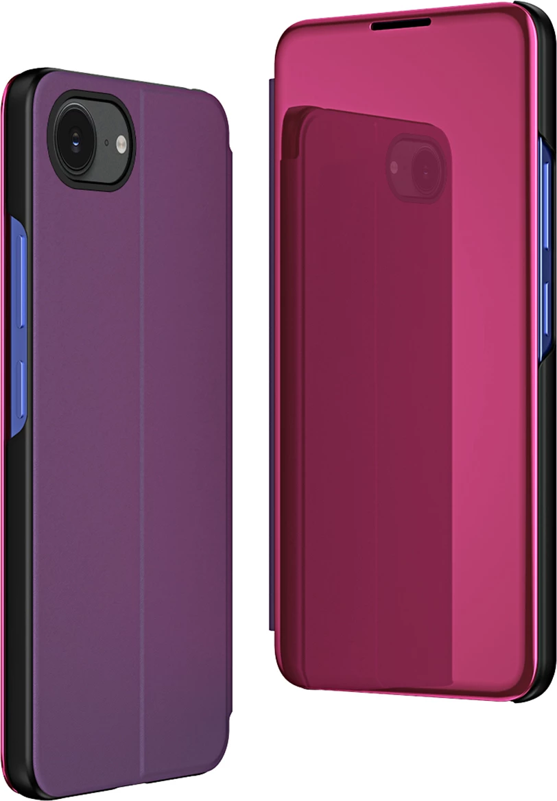 Mbështjellës Hurtel Clear View Case për iPhone 16e, me flap, rozë