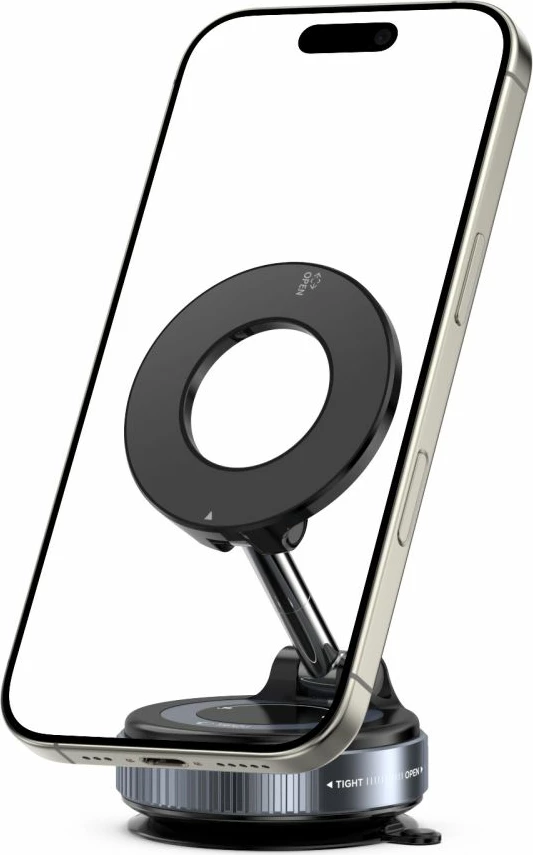 Mbajtëse magnetike për celular Tech-Protect N60 MagSafe, rrotullim 360°, me bazë thithëse, set 1+2 pllaka MagSafe, e zezë
