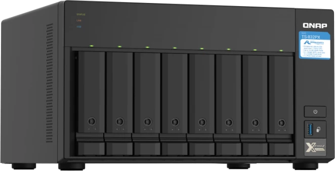 Server NAS QNAP TS-832PX-4G, 8-bay, 4GB RAM, 2x 10GbE SFP+, 2x 2.5GbE LAN, e zezë