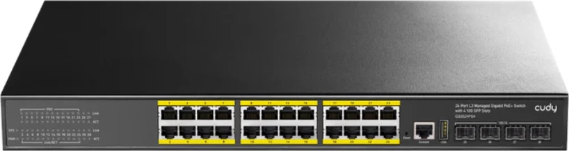 Ndërprerës Gigabit PoE+ i Menaxhuar me 24 Porta, Shtresa 3, me 4 Slote SFP 10G (GS5024PS4-400W)