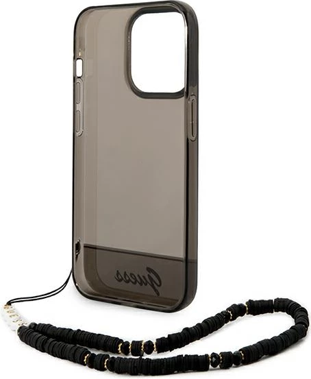 Mbështjellës Guess GUHCP14XHGCOHK për iPhone 14 Pro Max 6.7", me rrip dekorativ, i zi