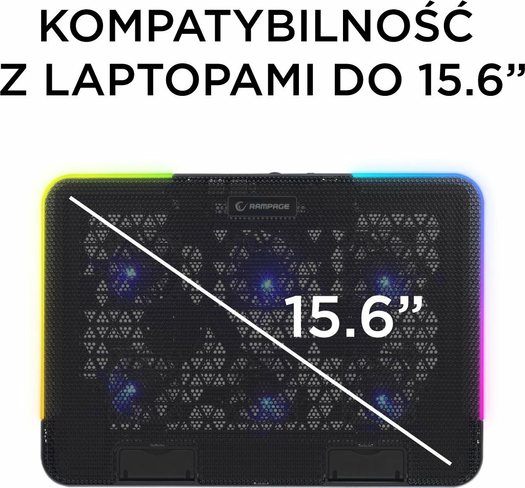 Stendë ftohëse laptopi Rampage Sixpower R9 15.6\", RGB, e rregullueshme, 2x USB 2.0, e zezë