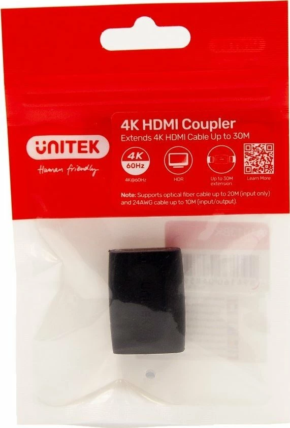 Adapter HDMI Unitek A1013BK, HDMI 2.0 4K@60Hz HDR, femër-femër, zi, 1 copë