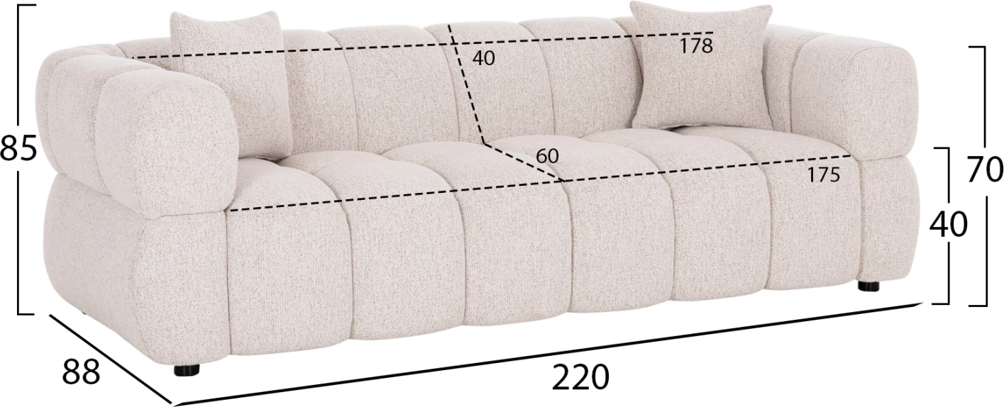 Divan treshe NORIKA, stof ecru, FH3331.02, 228x91x72cm