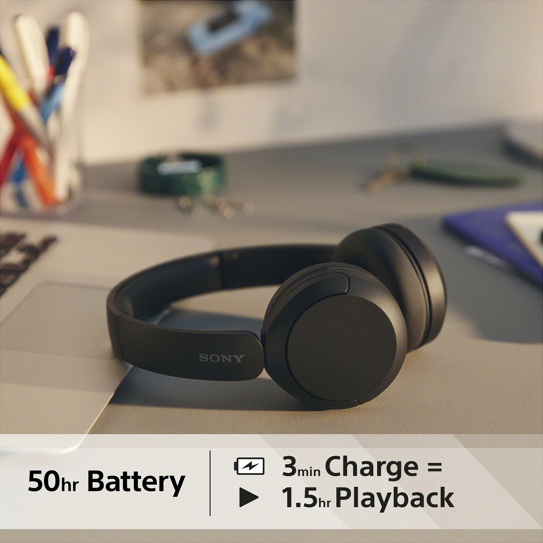 Kufje Sony WH-CH520, Bluetooth 5.2, 50h bateri, me mikrofon, të zeza