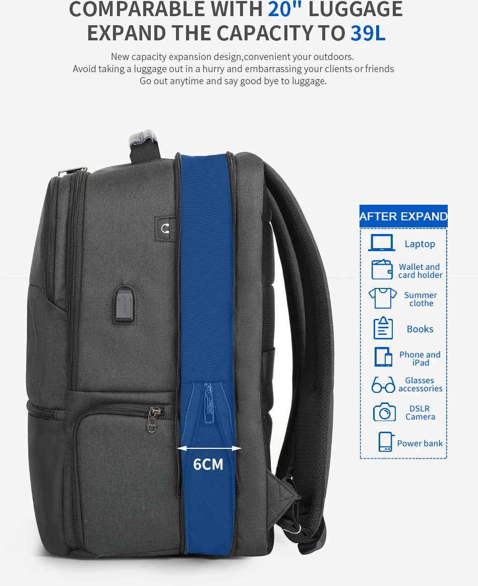 Çantë shpine për laptop Tigernu T-B3905 19" 39L, black