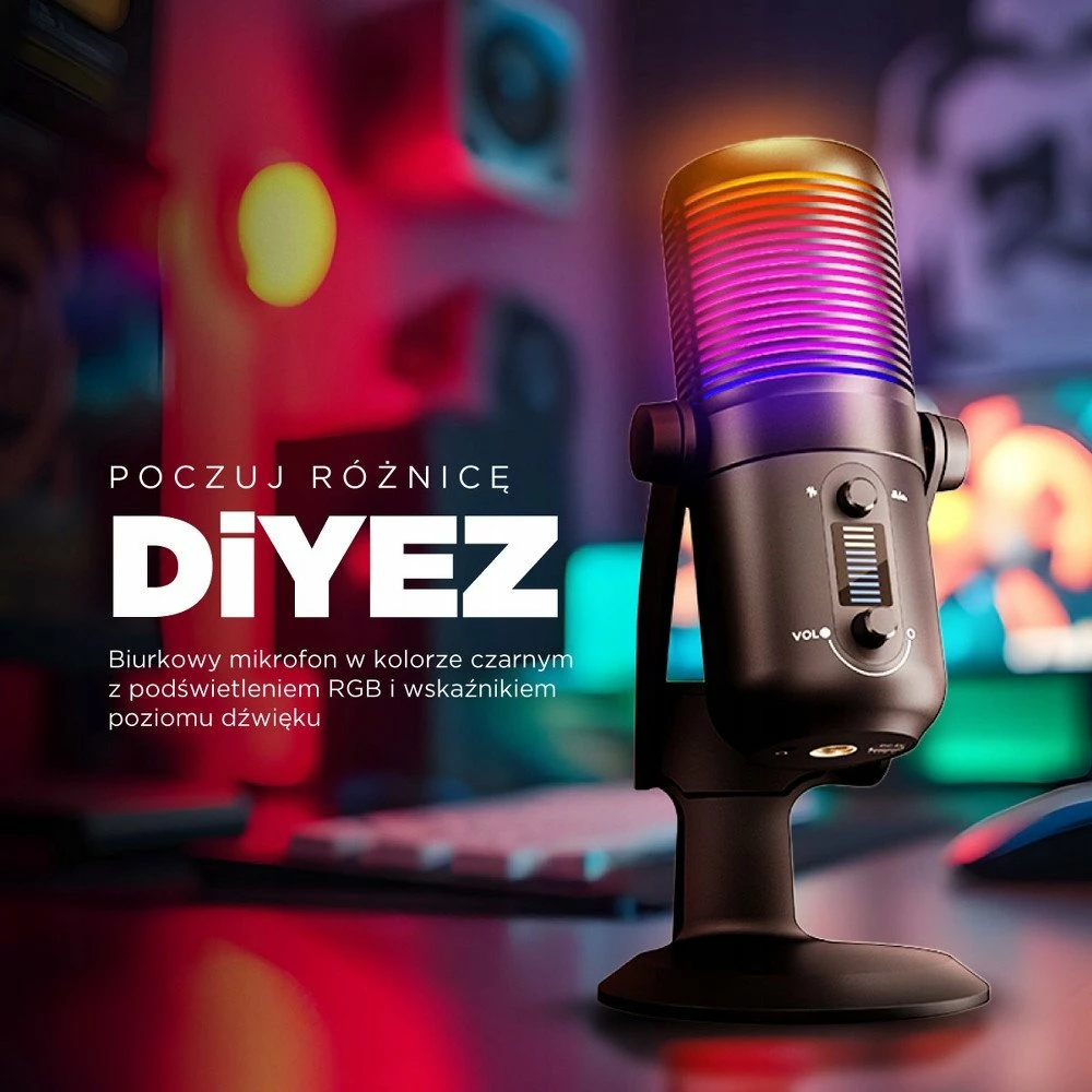 Mikrofon gaming Rampage Diyez kondensator USB-C/3.5mm RGB, i zi