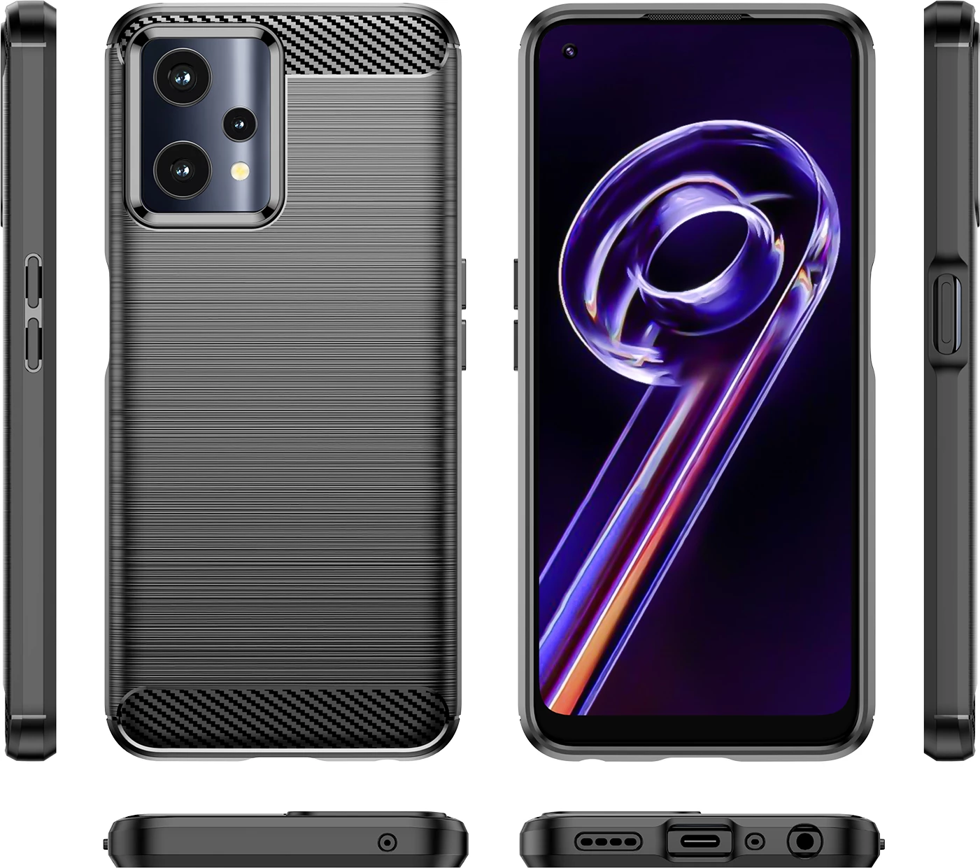 Mbështjellës Hurtel Carbon Case për Realme 9 Pro, i zi