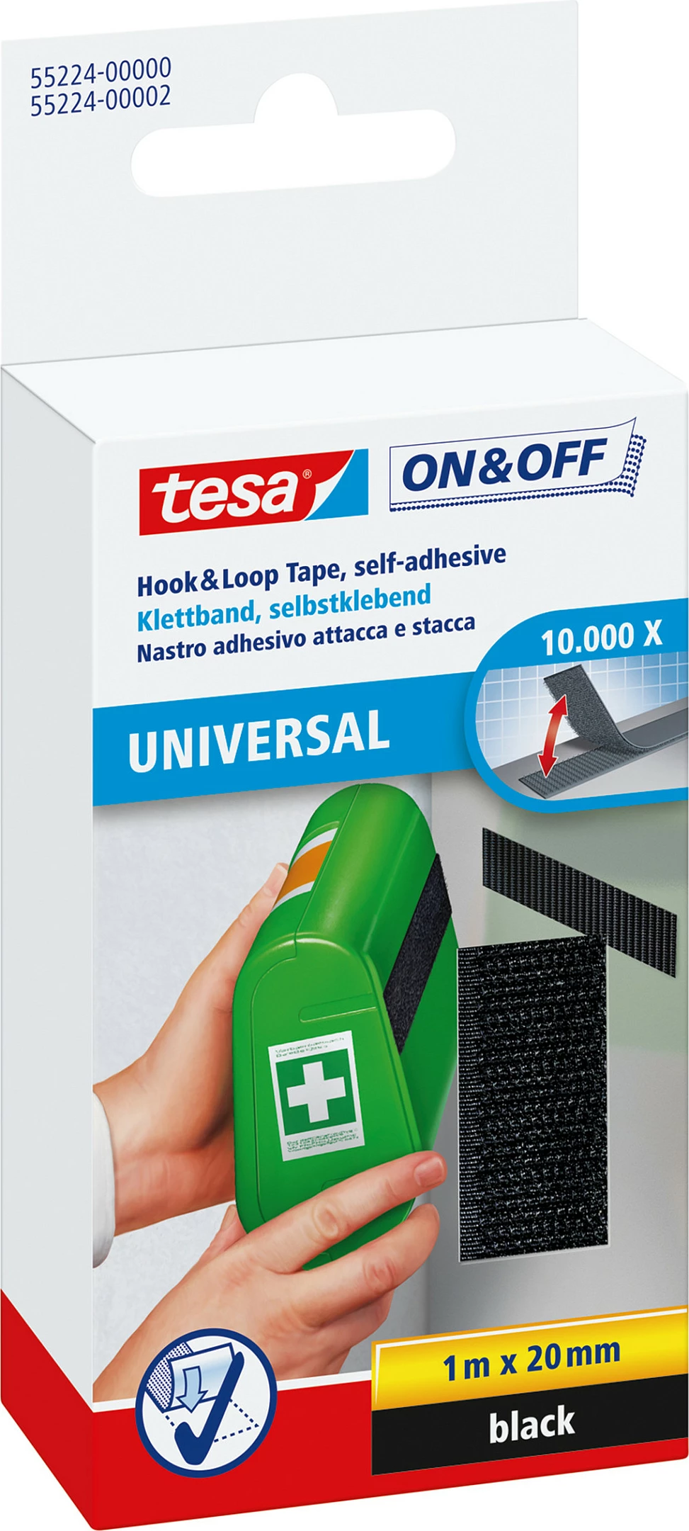 Shirit ngjitës Velcro Tesa On & Off Universal, 1 m x 20 mm, i zi
