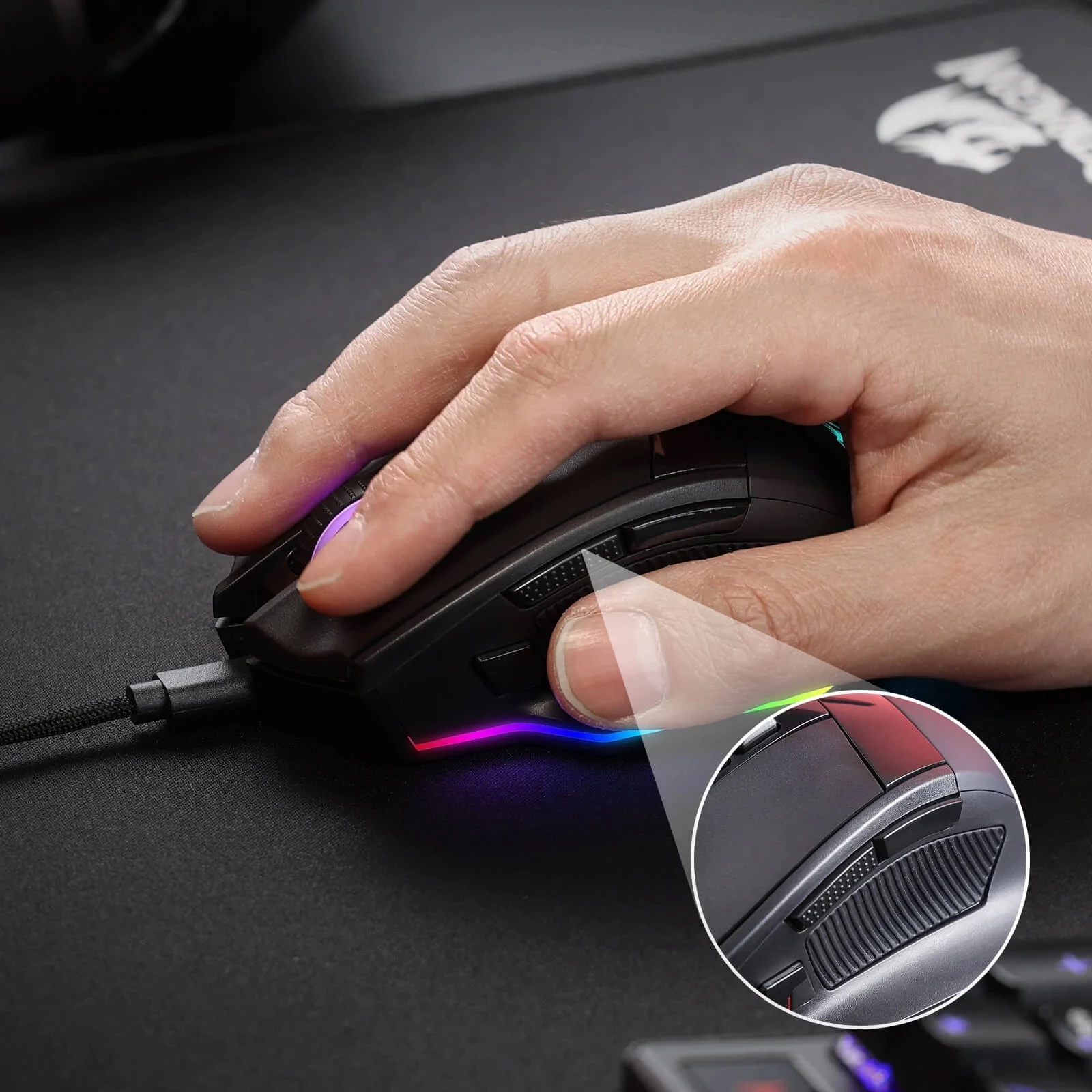 Maus me kabllo Redragon Rind M813-RGB, 16000 DPI, RGB, 7 butona, i zi
