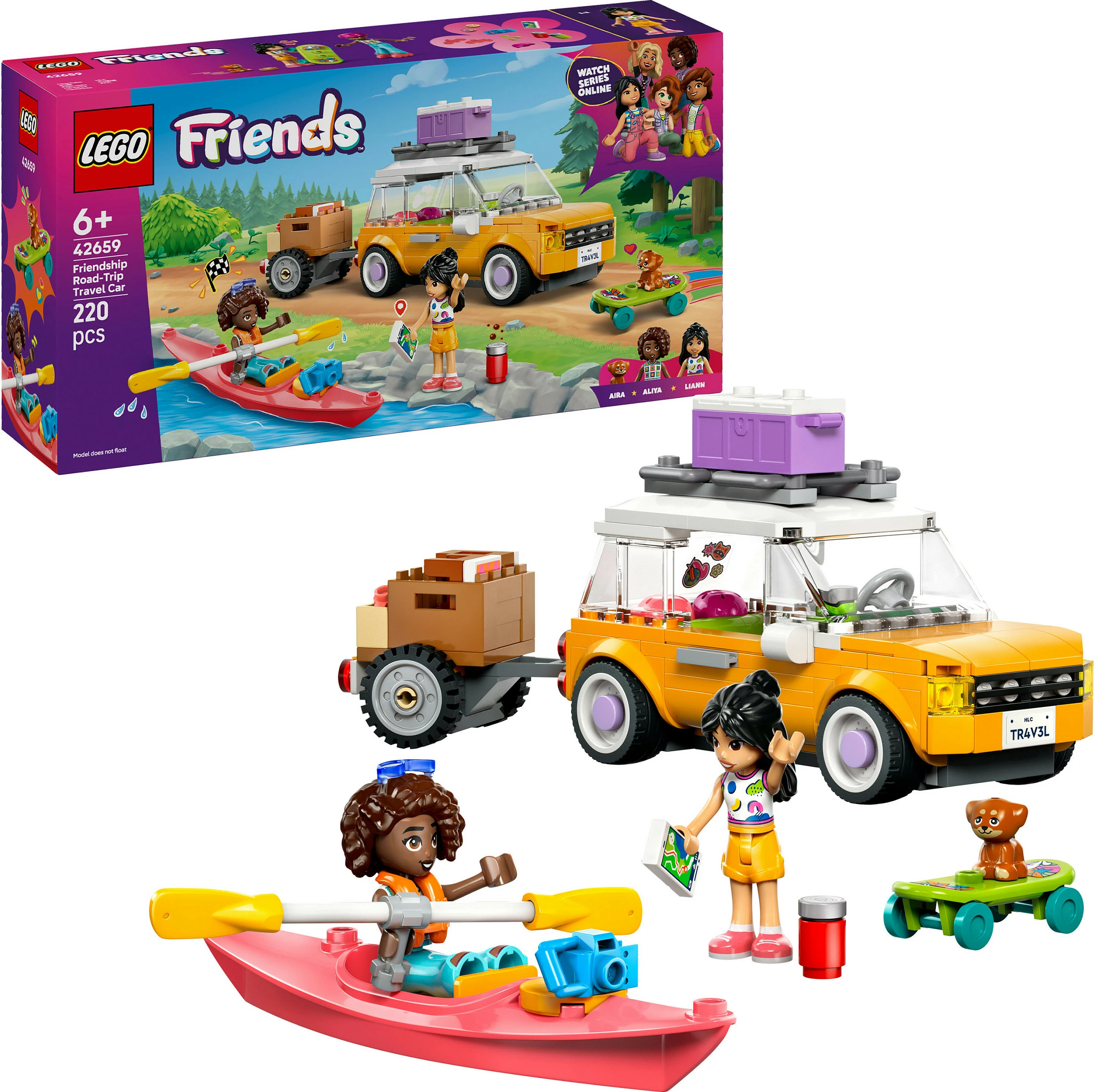 Set ndërtimi LEGO Friends 42659, veturë udhëtimi, 220 copë, e verdhë