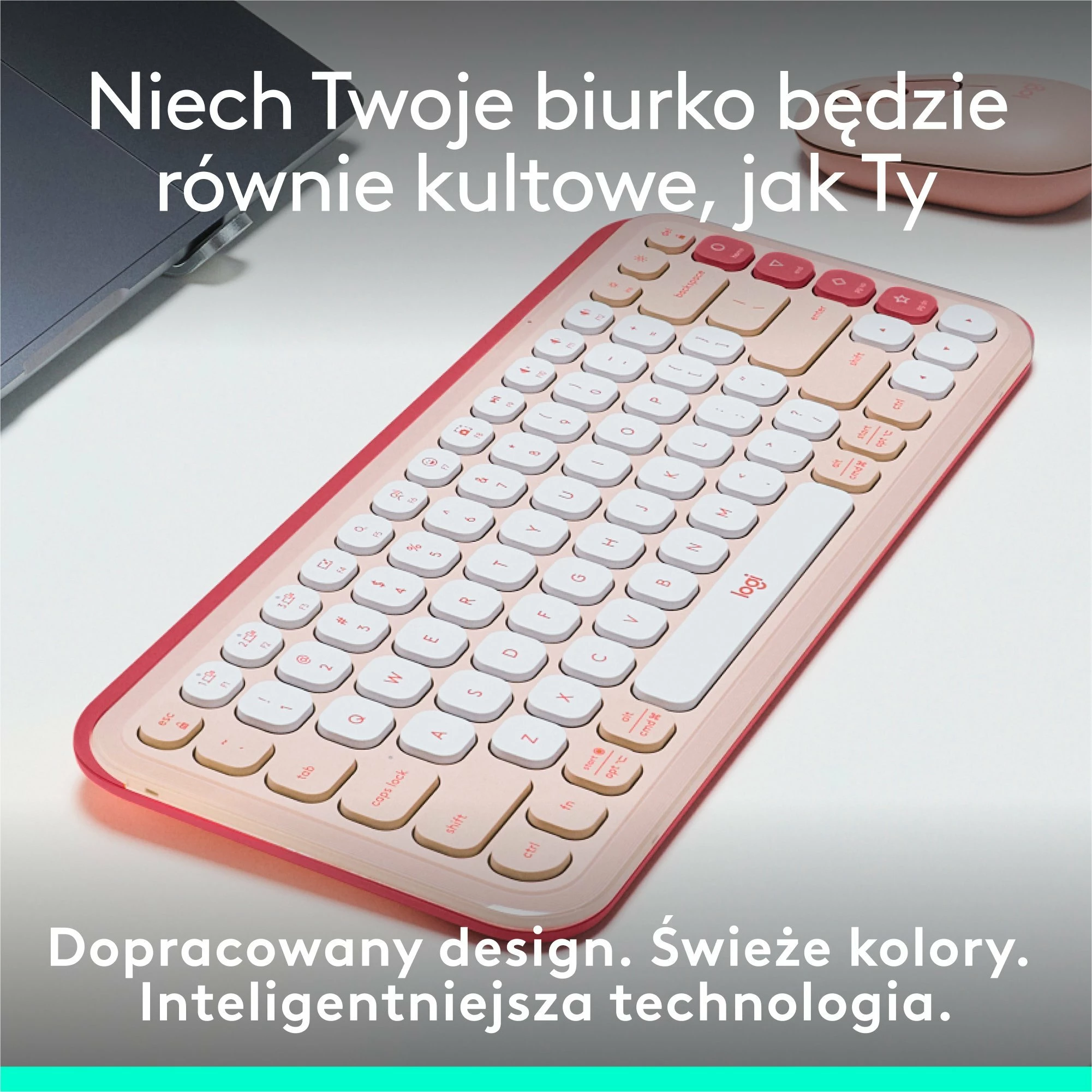 Tastierë pa kabllo Bluetooth Logitech POP Icon Keys 920-013073, US INTL, pa numpad, rozë