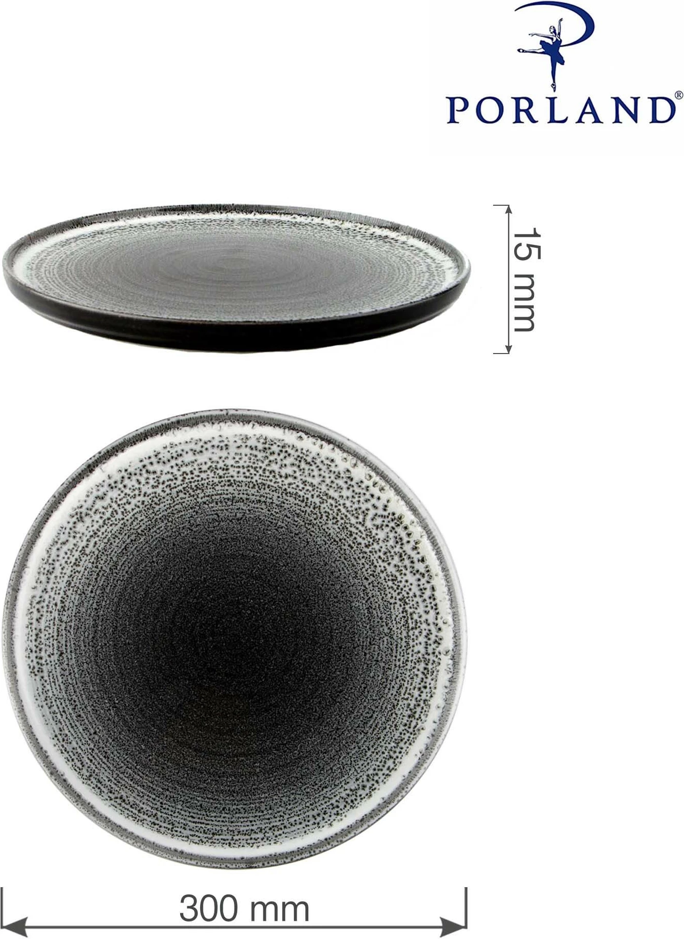 Pjatë e sheshtë Porland Twilight 300 mm, gri, set 6 copë