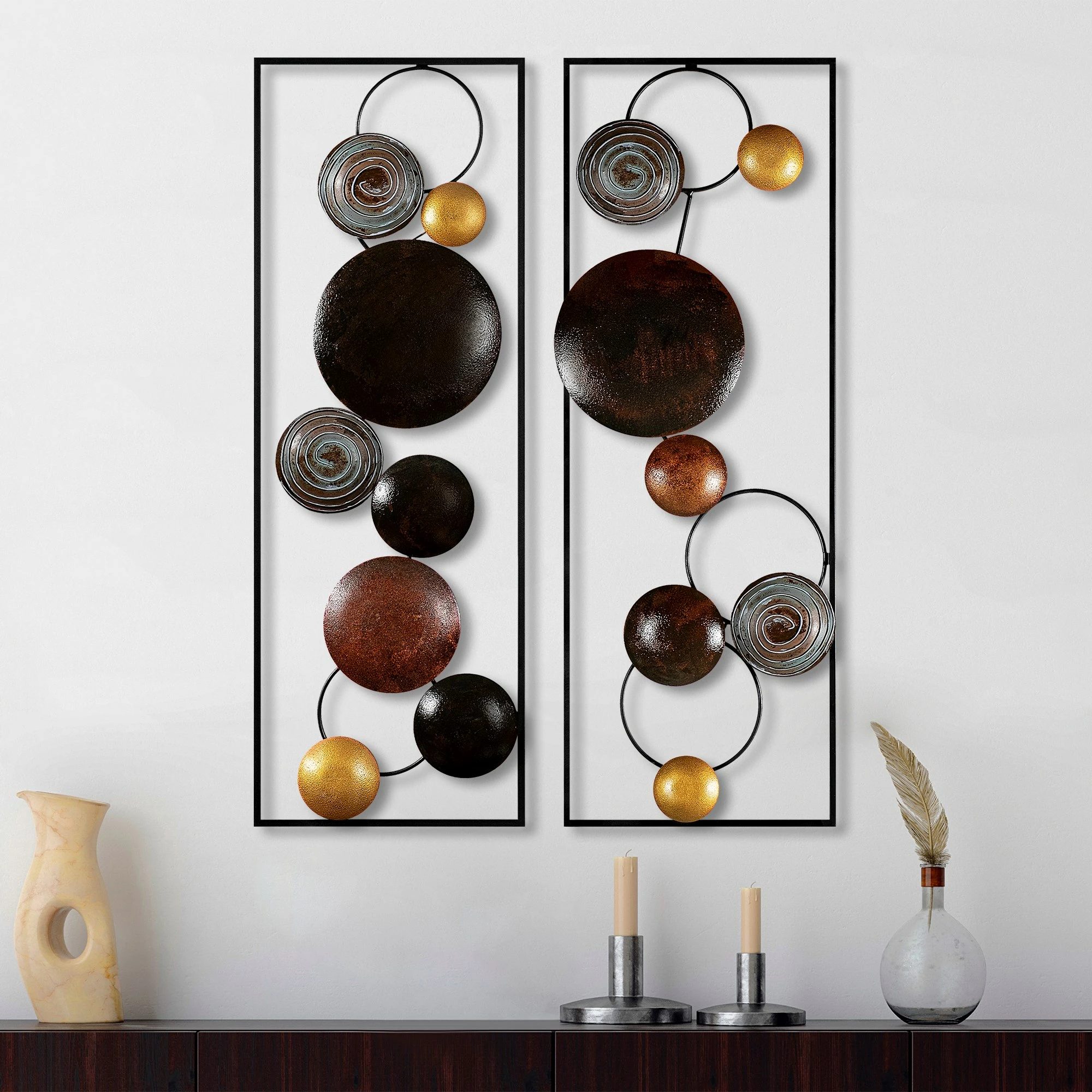 Aksesor dekorativ metalik për mur, Wallity, teksturë, 2 copë