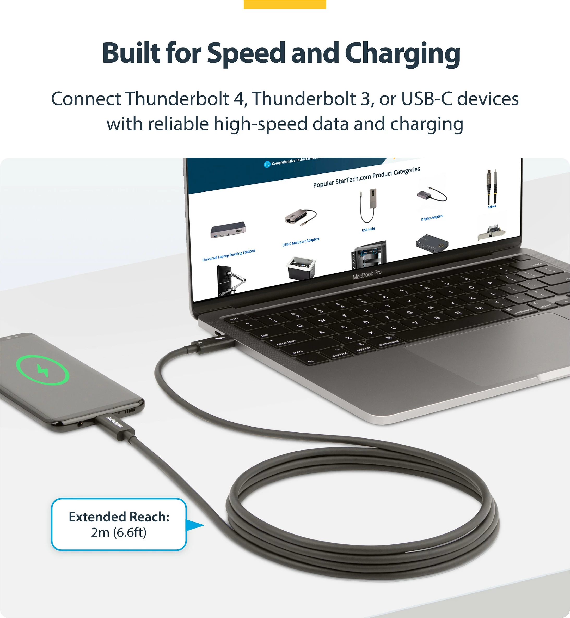 Kabllo Thunderbolt 4 StarTech 2m, 40Gbps, USB-C, 100W PD, 8K, e zezë