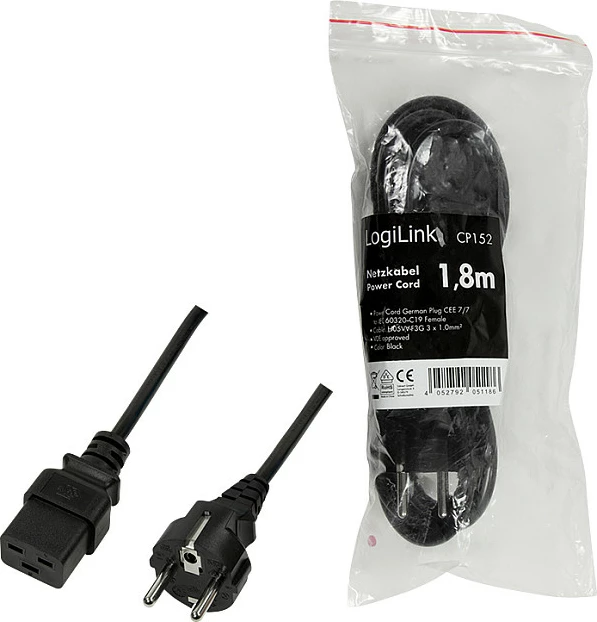 Kabllo rryme LogiLink CEE 7/7 në IEC C19, 1.8 m, e zezë