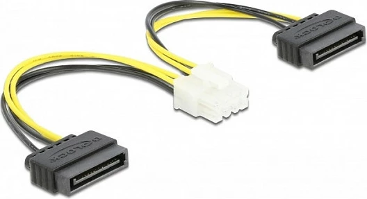 Kabllo rryme DeLOCK 2x SATA 15-pin në EPS 8-pin, 15 cm, zi/bardhë