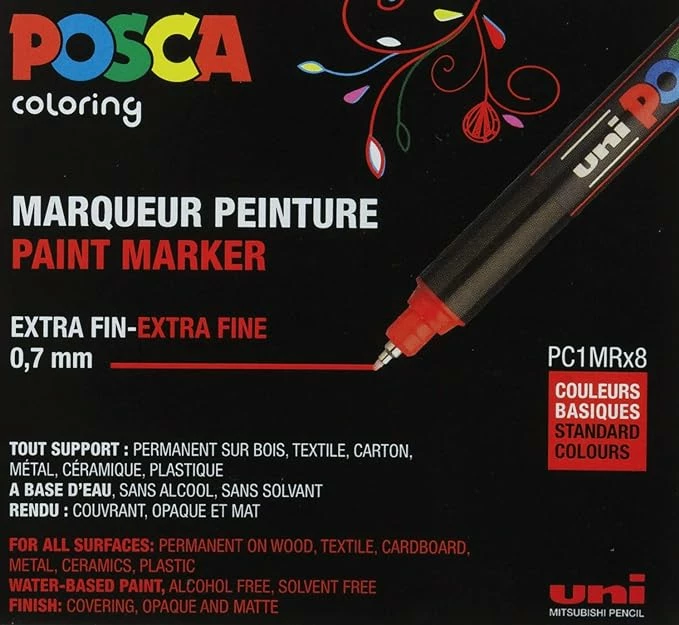 UNI-MARKER SET POSCA pc-1m BASIC COLORS 8/1