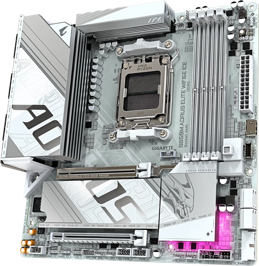 Pllakë amë GIGABYTE B850M AORUS ELITE WIFI6E ICE, AM5, mATX, 4xDDR5, Wi‑Fi 6E, e bardhë