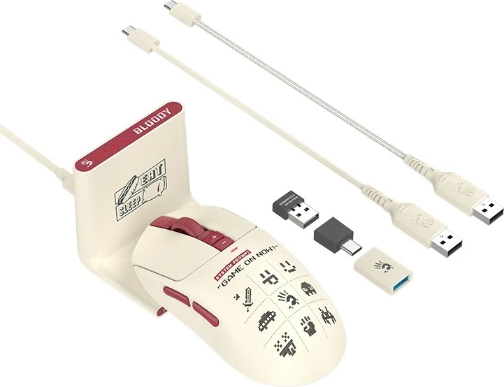 Maus A4-Tech Bloody R72 ULTRA DUO Pixels Red, wireless, RGB, i bardhë