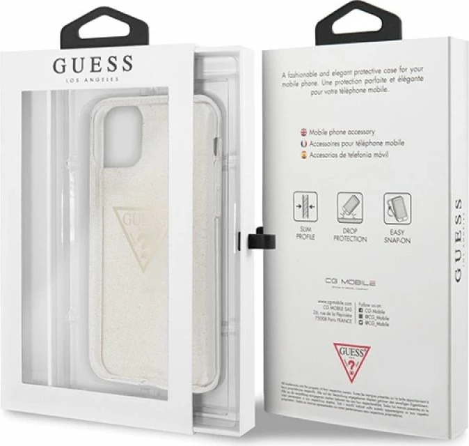 Kapak iPhone 11 Pro Guess GUHCN58SGTLGO, i artë, Glitter Triangle