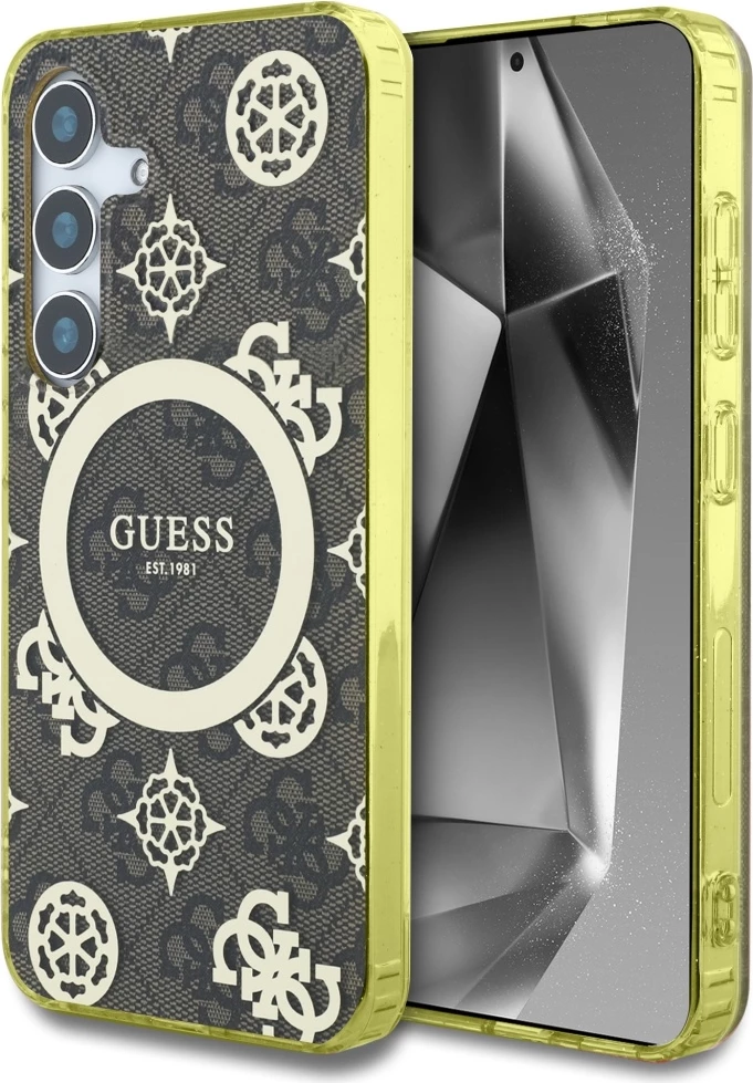 Mbështjellës Guess për Samsung Galaxy S25, MagSafe, Peony Pattern, Kafe