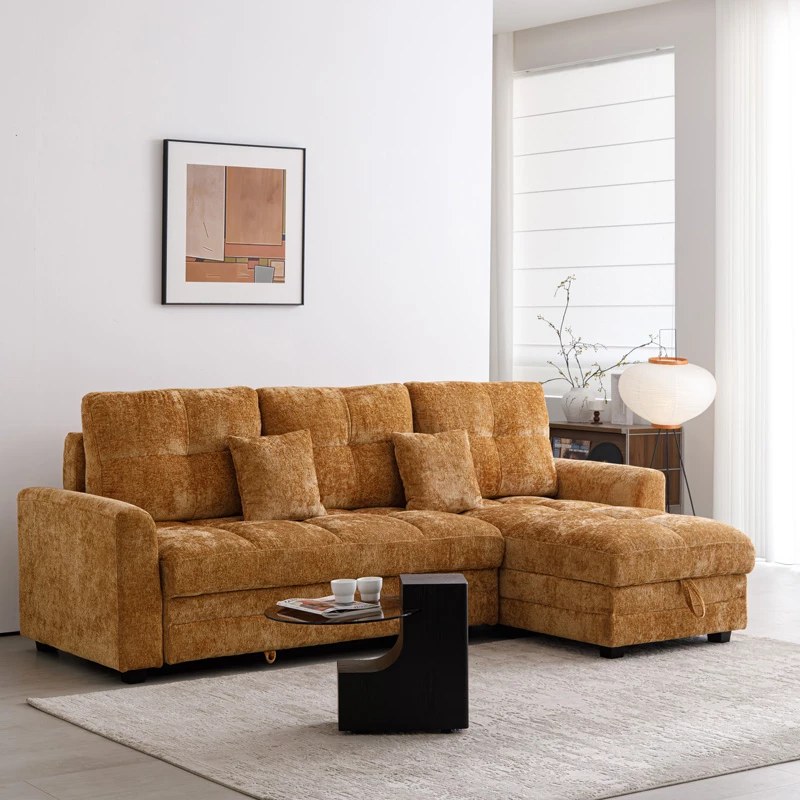 Këndare Comfie me hapësirë për magazinim, stof ngjyrë deveje, 267x159x97cm