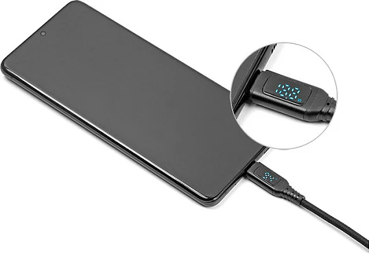 Kabll USB DeLOCK USB-A/USB-C në USB-C, PD 3.1 140W, 1.2m, me ekran, i zi