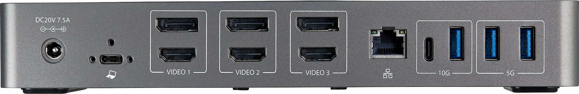 Docking station StarTech USB-C & USB-A Dock, Triple Monitor 4K 60Hz, 85W Power Delivery, 6x USB, GbE, e zezë/argjendtë