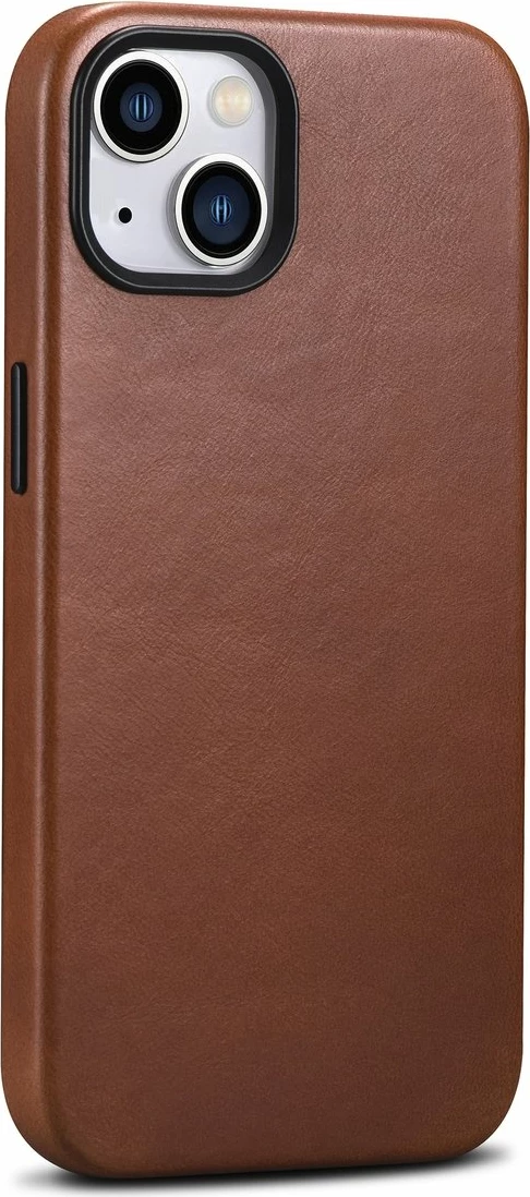 Mbështjellës iCarer Oil Wax Premium Leather për iPhone 14 Plus me MagSafe, Kafe