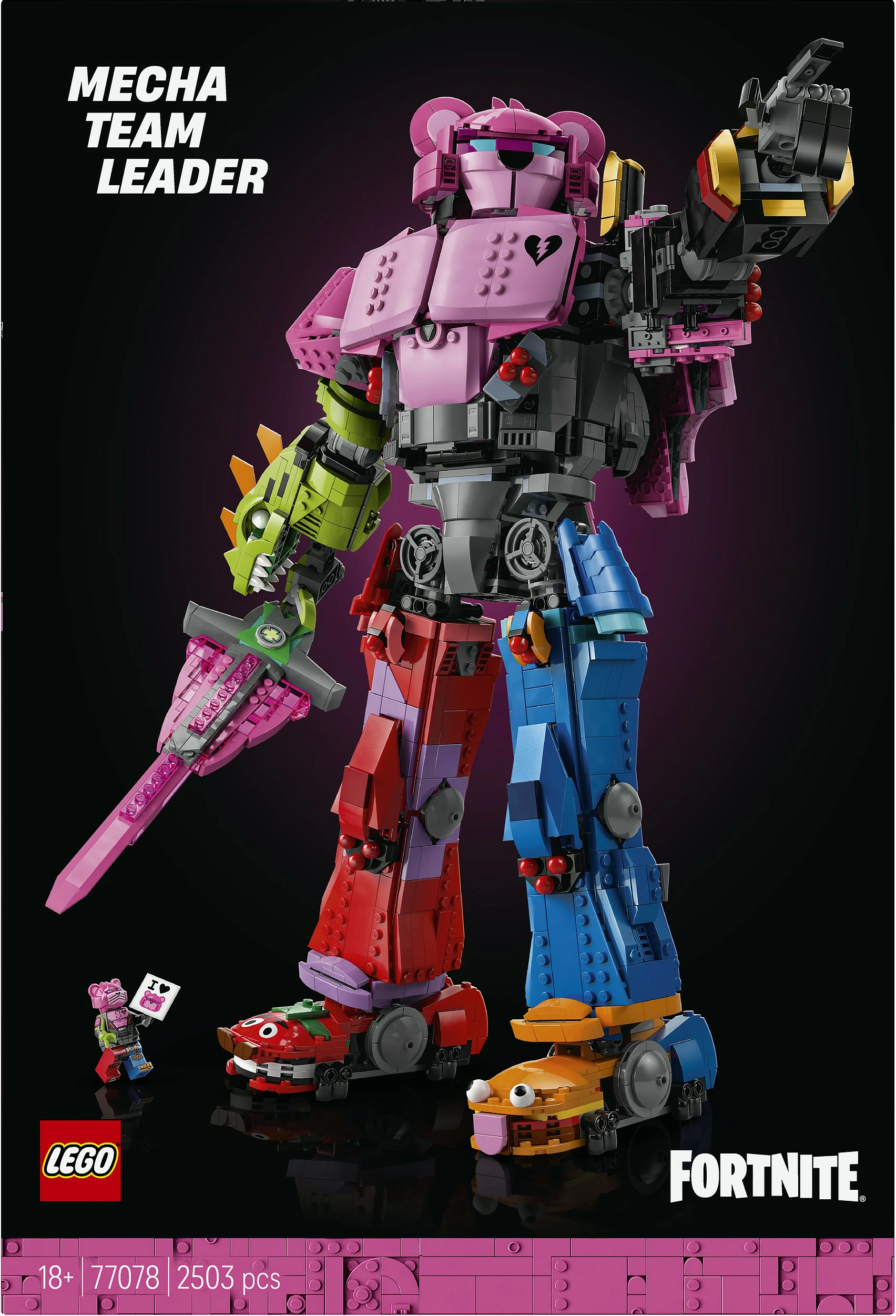 Set ndërtimi LEGO Fortnite Mecha Team Leader 77078, 2503 copë, figurë mech 45 cm, multikolor