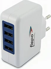 Karikues USB Flepo 4-port, 100-240V, 4A, i bardhë