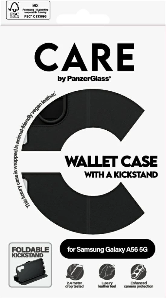 Mbështjellës PanzerGlass CARE Wallet Kickstand për Samsung Galaxy A56 5G, Zi