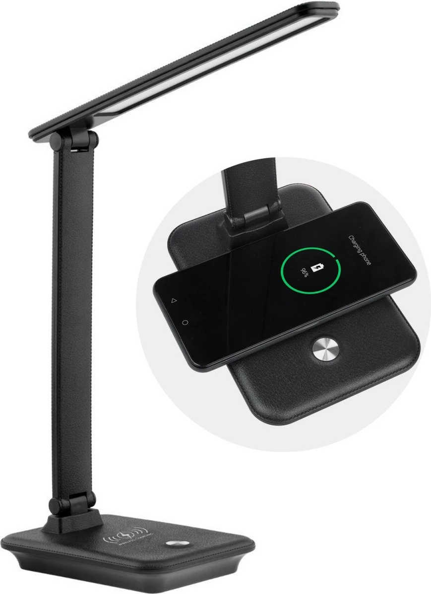 Lampë tavoline LED Maclean MCE616B 9W, 450 lm, karikues Qi, temperaturë ngjyre e rregullueshme, dimmer, e zezë