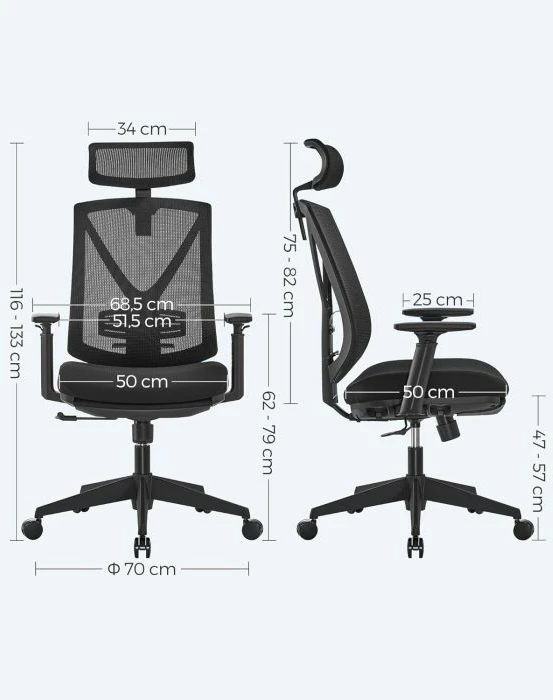 Karrige zyre SONGMICS OBN61BKV1 ergonomike me mbështetëse këmbësh, 150 kg, e zezë