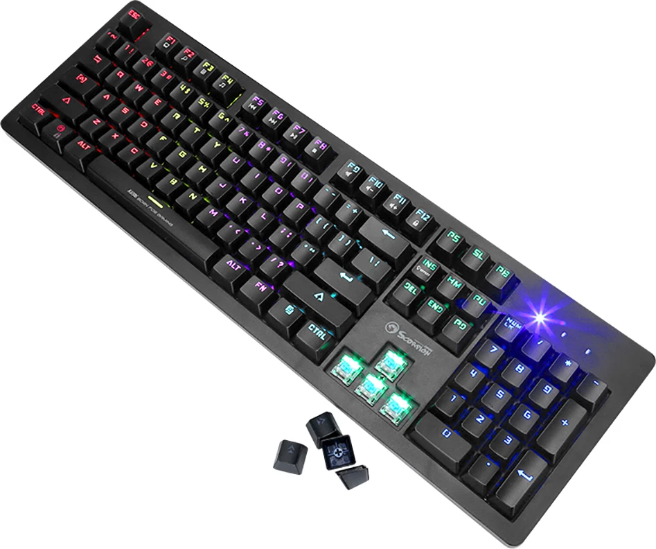 Tastierë gaming mekanike Marvo KG916, full size 104 taste, blue switch, RGB, USB me kabllo 1.6 m, e zezë