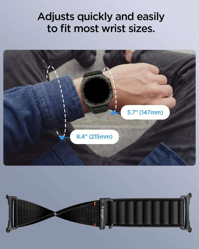 Rrip najloni Spigen WBF1 për Samsung Galaxy Watch Ultra 47mm, 147-215 mm, i zi, 1 copë