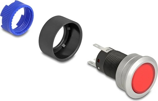 Switch me shtypje DeLOCK 22mm, LED e kuqe, 230V 3A, IP60, kuqe/argjendtë