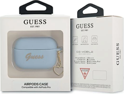 Mbështjellës Guess GUAPLSCHSB për AirPods Pro, Charm Heart Collection, silikon, kaltër