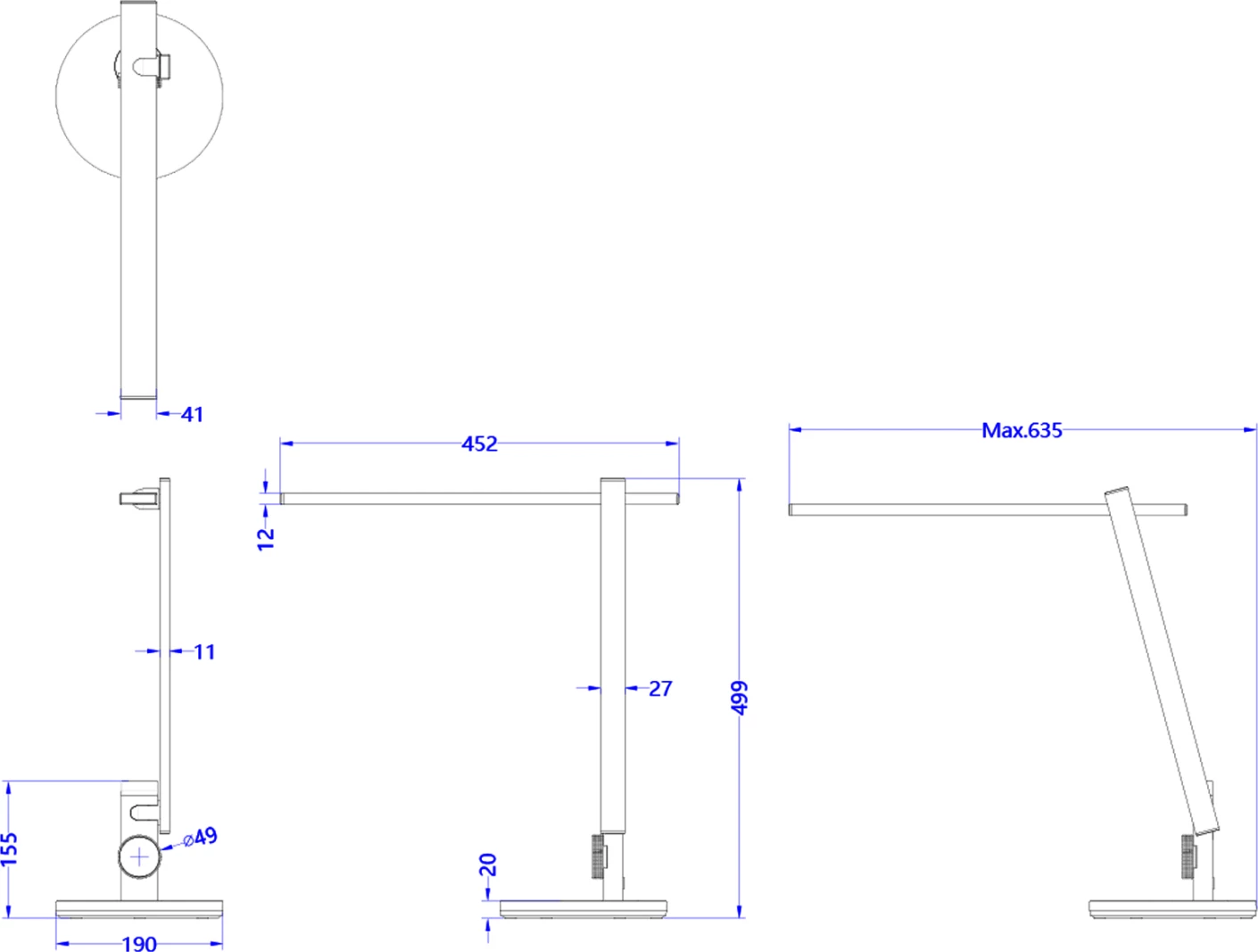 Llambë profesionale për tavolinë LED, ngjyrë gri metalike, BLAIN PRO FH4445.07, Φ19x49,9Hcm