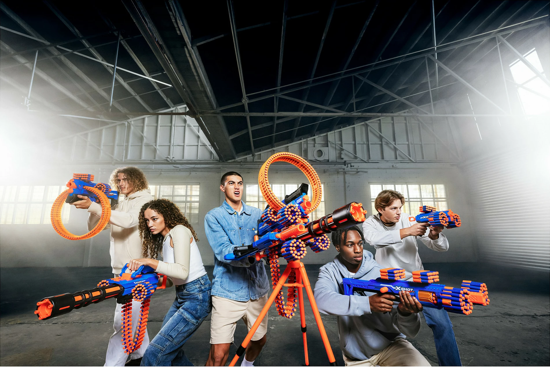 Blaster lodër ZURU XSHOT Insanity Motorized Rage Fire, 72 darts, me tripod, blu/portokalli