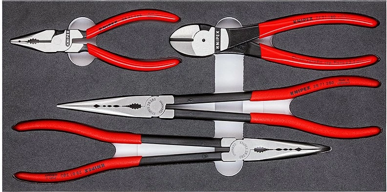 Set pincash Knipex, 4 copë, dorezë e kuqe