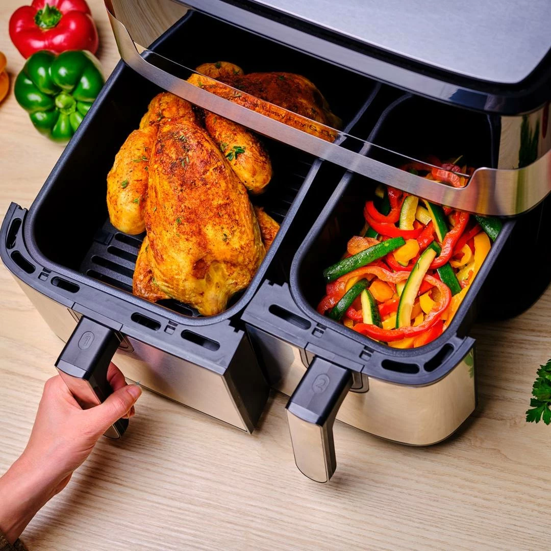 Fritezë me ajër Tefal Dual Easy Fry & Grill EY905D10 5.2 L + 3.1 L, e zezë/argjendtë