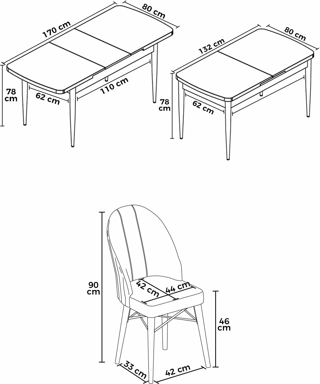 Tavolinë me karrige për ngrënie, zgjatshme, 7 copë, Skye Decor, e bardhë-kafe