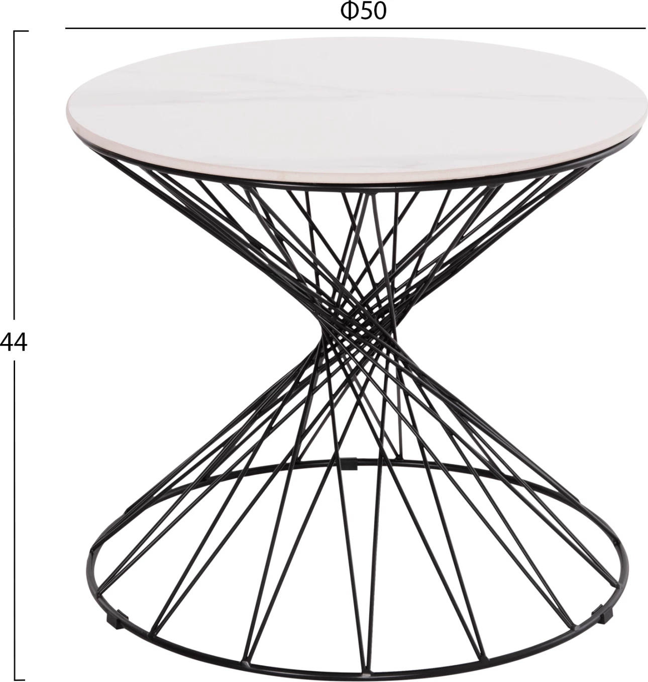 Tavolinë anësore GRESAM FH18039.01, sipërfaqe qeramike, bazë metalike, Φ50x44Hcm.
